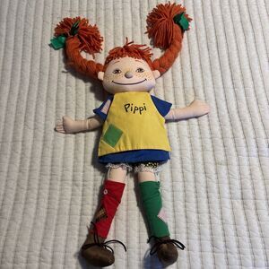 Vintage 1988 Pippi Longstocking Plush Doll Astrid Lindgren Plush 17.5”